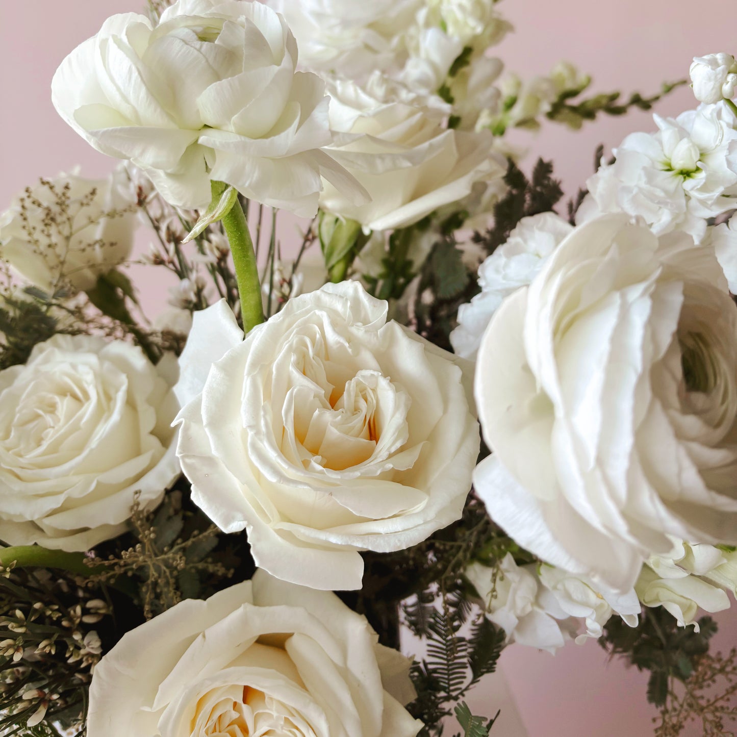 White and cream roses and ranunculus - Bloomstall Flowers - Columbia, Tennessee