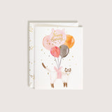 Happy Birthday Balloon Cat with Gold Confetti Greeting Card