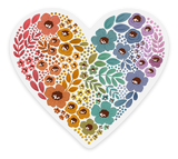 Clear Rainbow Floral Heart Sticker 2.75x3in