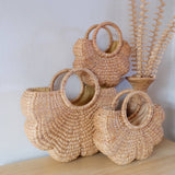 Water Hyacinth Flower Scalloped Handbag / Market Bag: Small / With Lining
