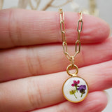 Dainty Flowers Necklace: 18” delicate Paperclip chain