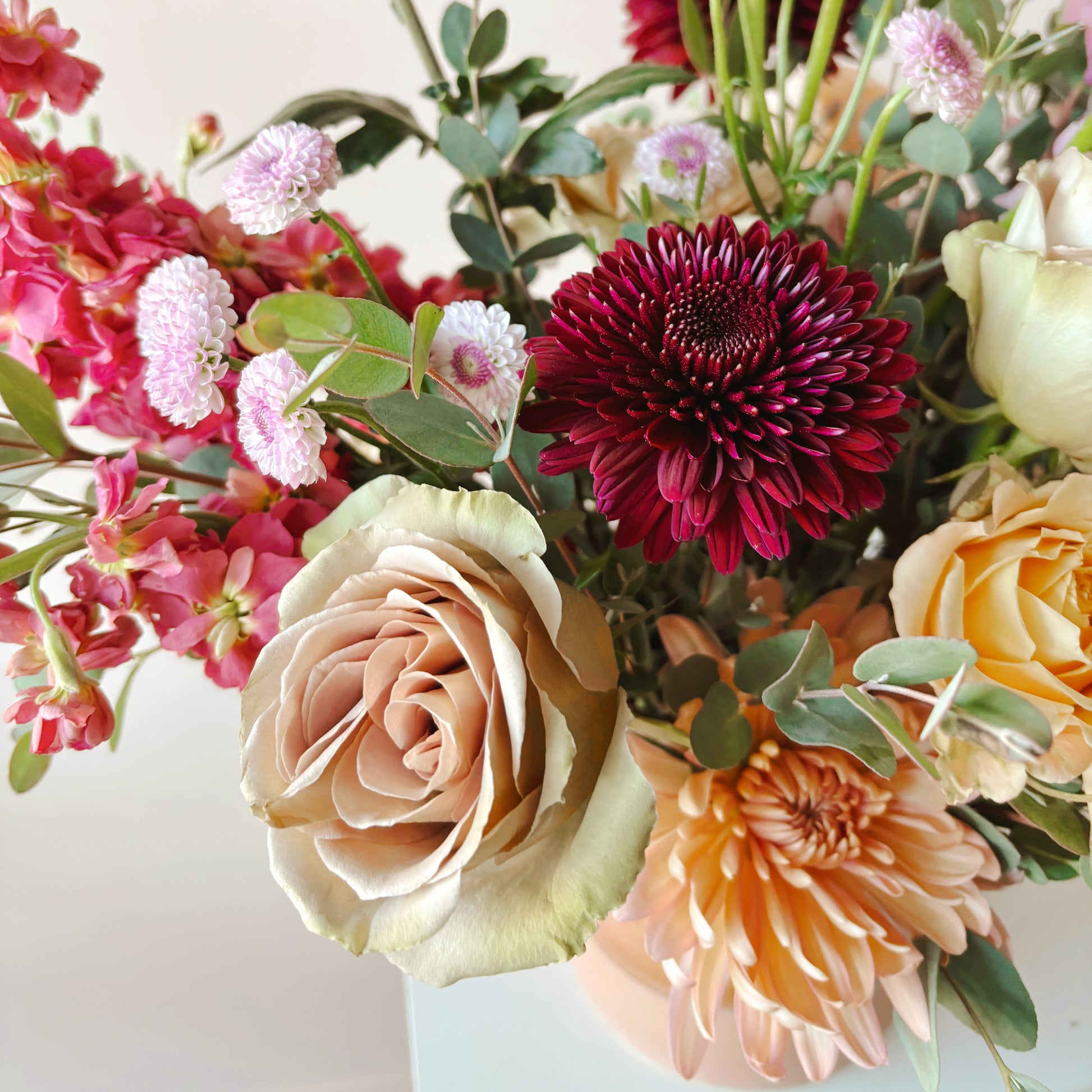 Detail of flowers in a vase. Elegant and elevated floral design in Columbia, Tennessee
