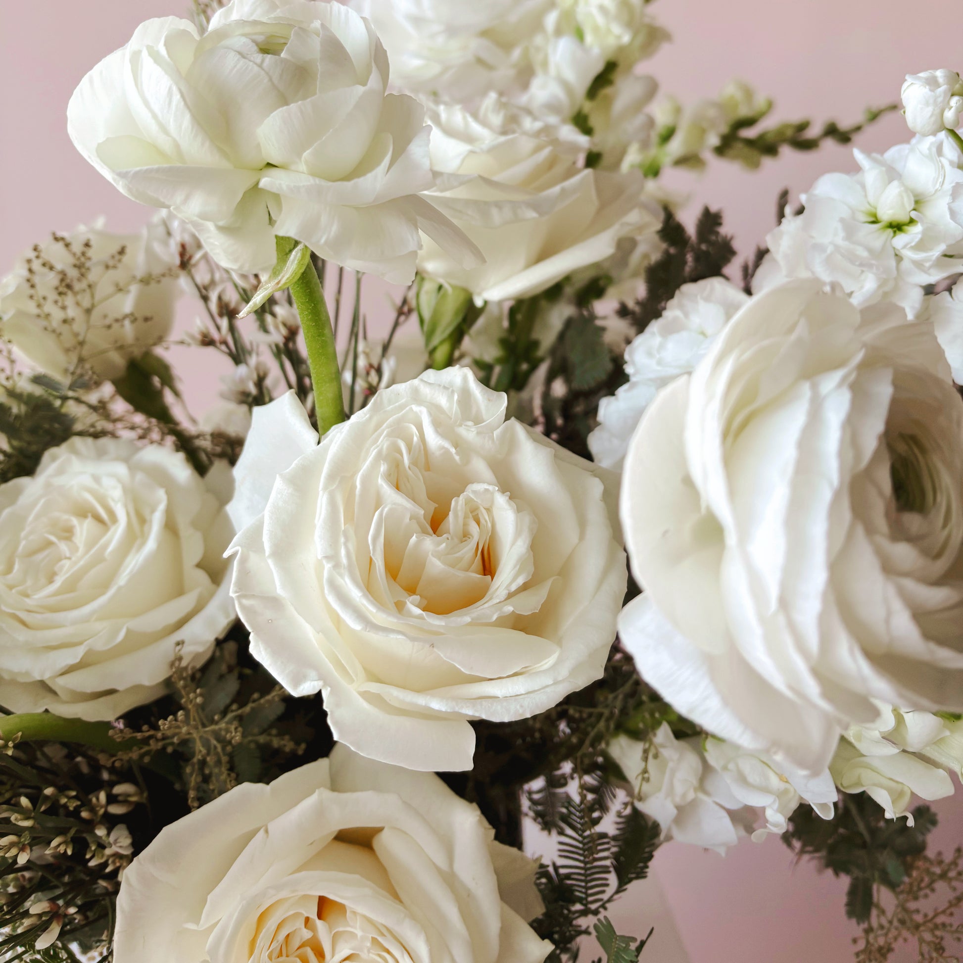 White and cream roses and ranunculus - Bloomstall Flowers - Columbia, Tennessee