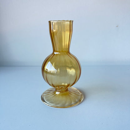 Delicate amber ribbed bud vase