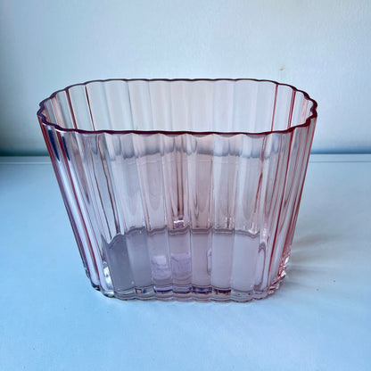 Blush color, heavy, ribbed art deco style vase.