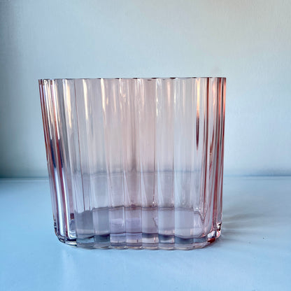 Blush color, heavy, ribbed art deco style vase.