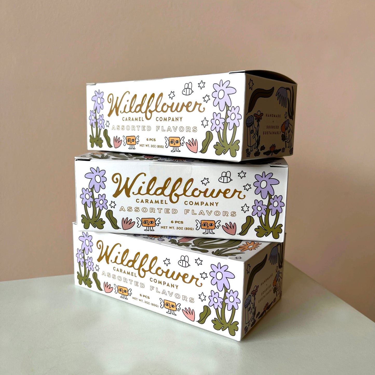 Wildflower Caramel Company 6 count box.  Assorted flavors.