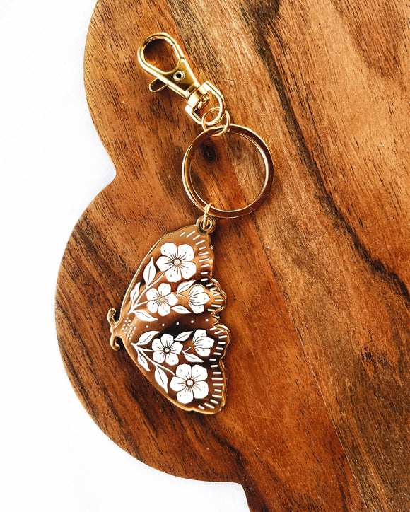 Moth Keychain | Hard enamel floral minimalist key ring