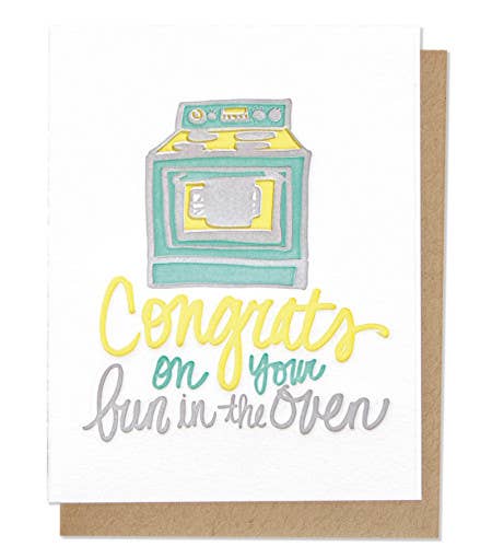 Bun In The Oven Letterpress Greeting Card: A2