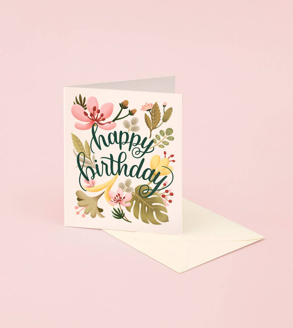 Tropical Plants Birthday Card - Cream: Single