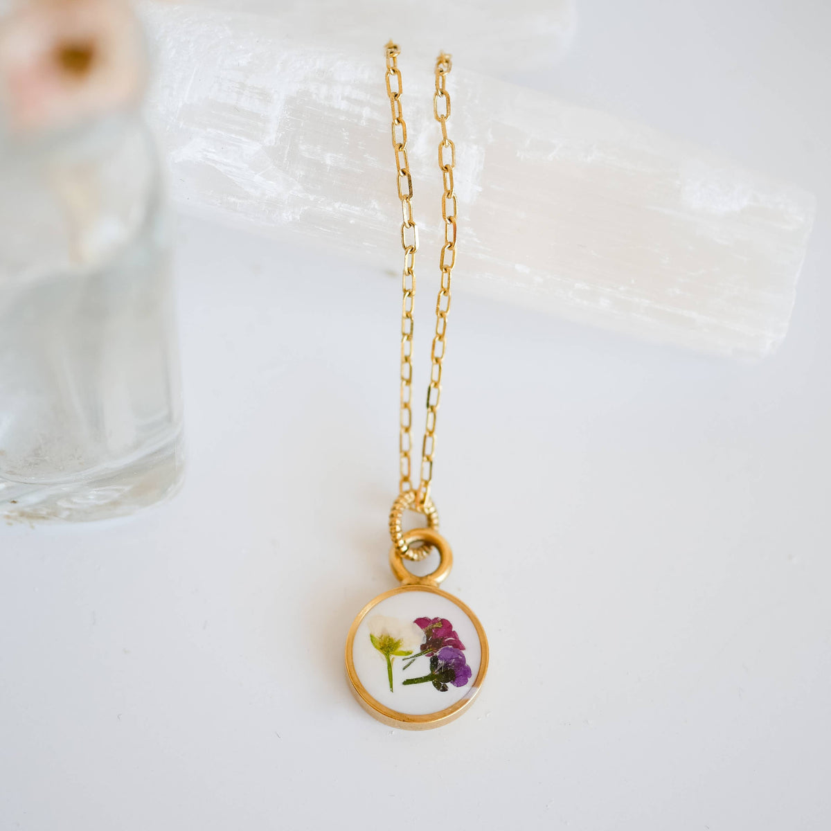 Dainty Flowers Necklace: 18” delicate Paperclip chain