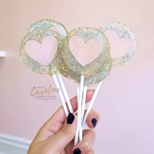 Silver & Pink Heart Lollipop - Champagne Flavor