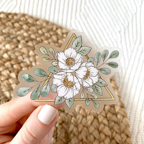 Clear Gold Triangle Floral Sticker 3.35x2.25in