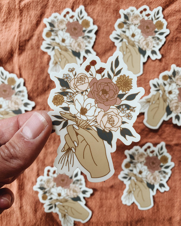 Hand Holding Bouquet Vinyl Sticker Floral