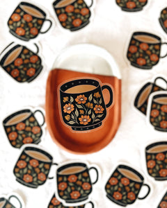 Coffee Mug / Tea Cup Floral Vinyl Sticker Clear Background