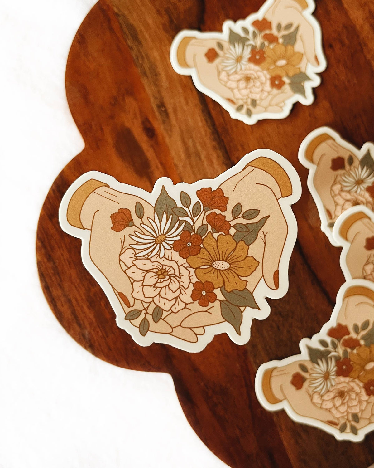 Hands Offering Flowers Vinyl Sticker Floral