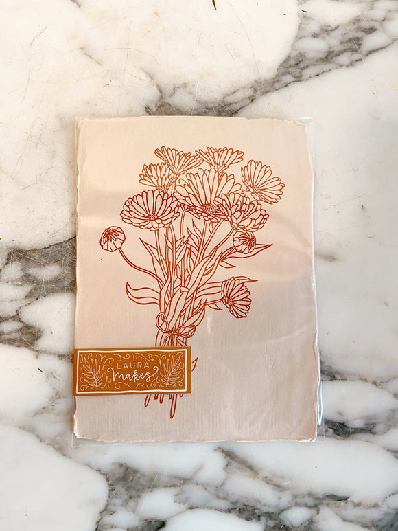 5 x7 Calendula Block Print