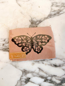 5x7 Floral Moth Block Print on Black Handmade Paper