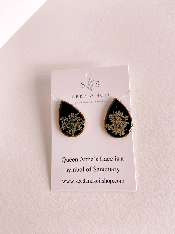 Seed & Soil Teardrop Cameo Studs Queen Anne’s Lace
